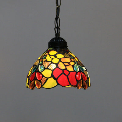 Tiffany Rustic Rose Beads Stained Glass 1-Light Pendant Light