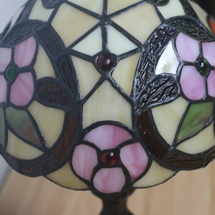 Vintage Tiffany Blume Buntglas Kuppel 1-Licht Tischlampe 