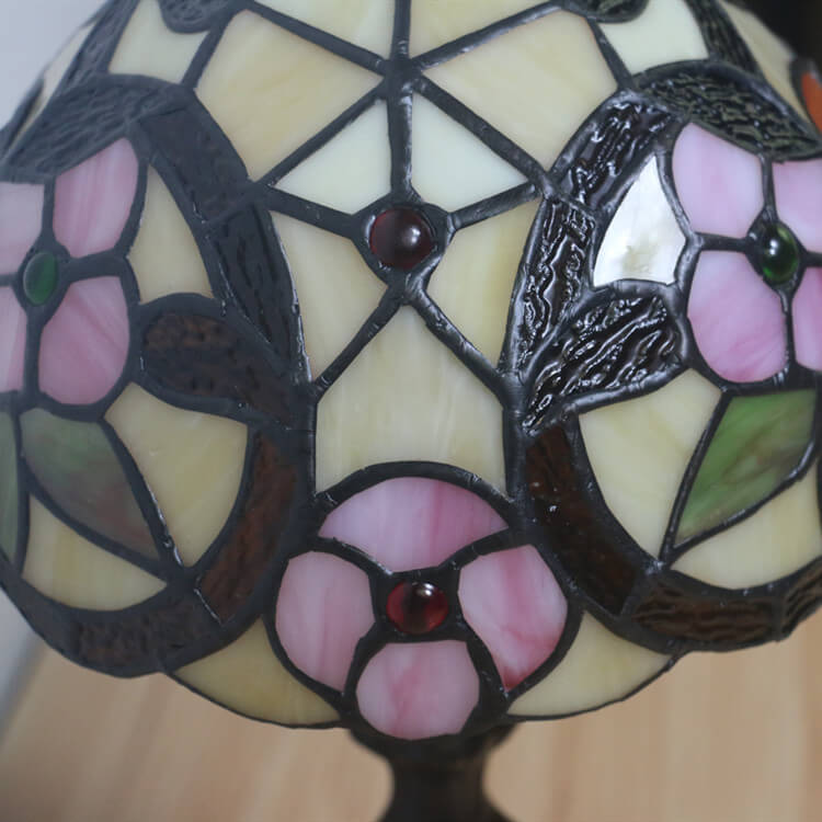 Vintage Tiffany Flower Stained Glass Dome 1-Light Table Lamp