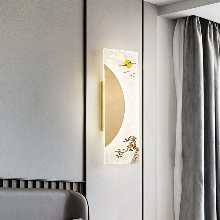 Nouveau style chinois applique murale LED design ultra-mince en cuivre complet 