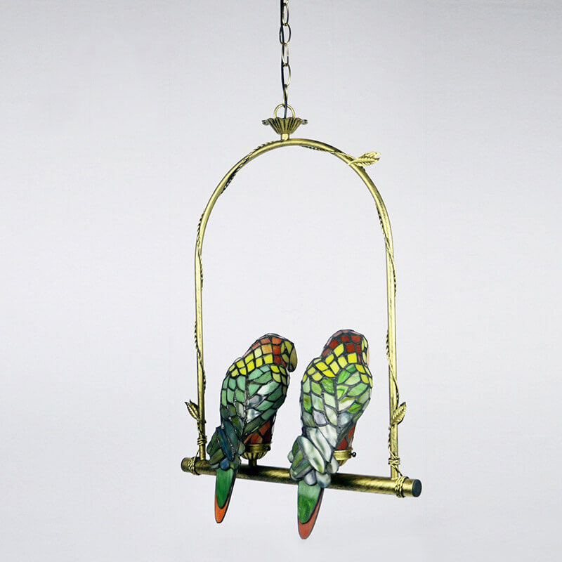 Tiffany Chinese Vintage Glass Parrot LED Pendant Light