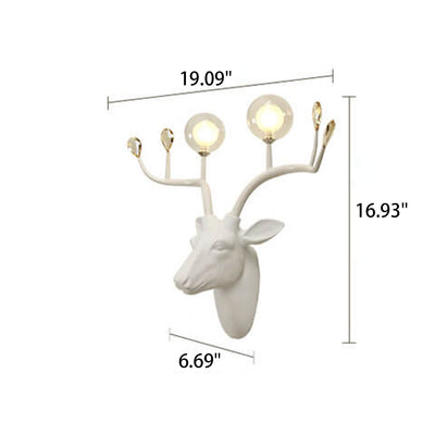 Vintage Creative Fortune Deer Head Resin 2-Light Wall Sconce Lamp