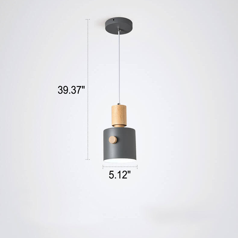 Nordic Cylinder Wooden Handle Macaron 1-Light Pendant Light