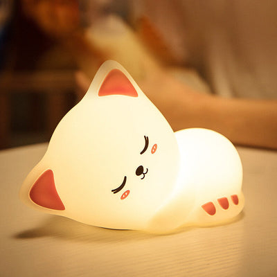 Luz Nocturna de Gato Creativo USB de Silicona Lámpara de Escritorio con Aplauso 