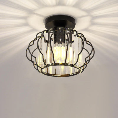 Modern Luxury Flower Iron Crystal 1-Light Semi-Flush Mount Ceiling Light