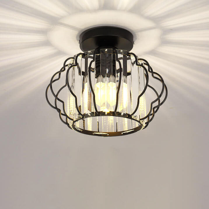 Modern Luxury Flower Iron Crystal 1-Light Semi-Flush Mount Ceiling Light