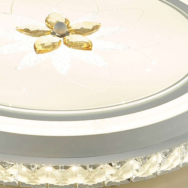 European Crystal Round Flower Design LED Flush Mount Ceiling Light