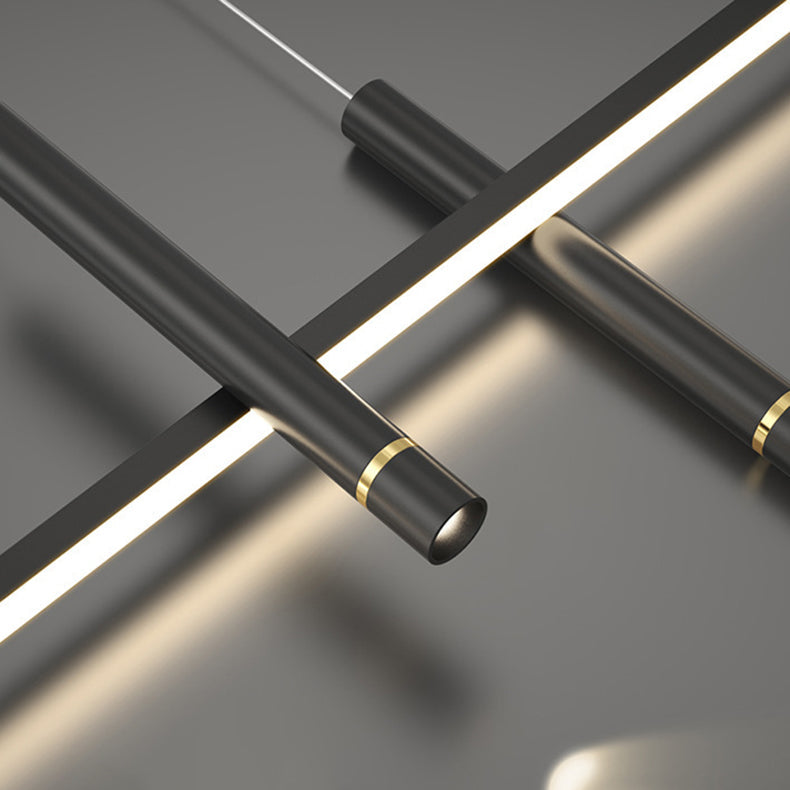ثريا ضوء الجزيرة LED بخط مستقيم هندسي من الألومنيوم الحديث البسيط لغرفة الطعام 