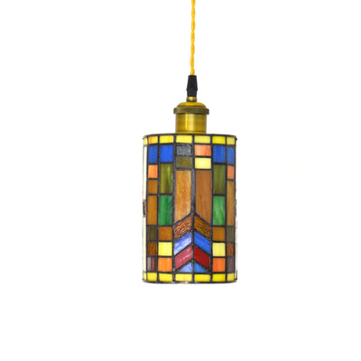 Tiffany Mediterranean Stained Glass Cylinder 1-Light Pendant Light