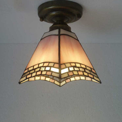 European Vintage Tiffany 1-Light Semi-Flush Mount Light