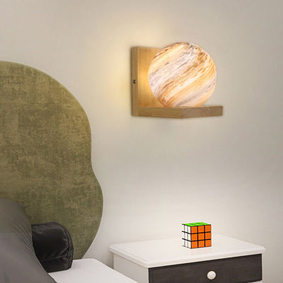Nordic Creative Planet Glass Wood 1-Light Wall Sconce Lamp