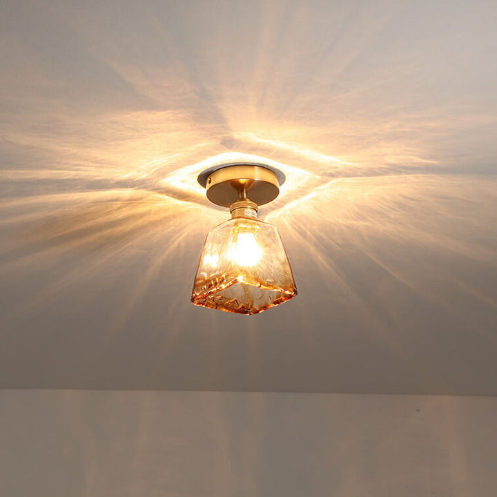 Modern Minimalist Glass Copper Amber Multi-Style 1-Light Flush Mount Light For Living Room &amp; Bedroom