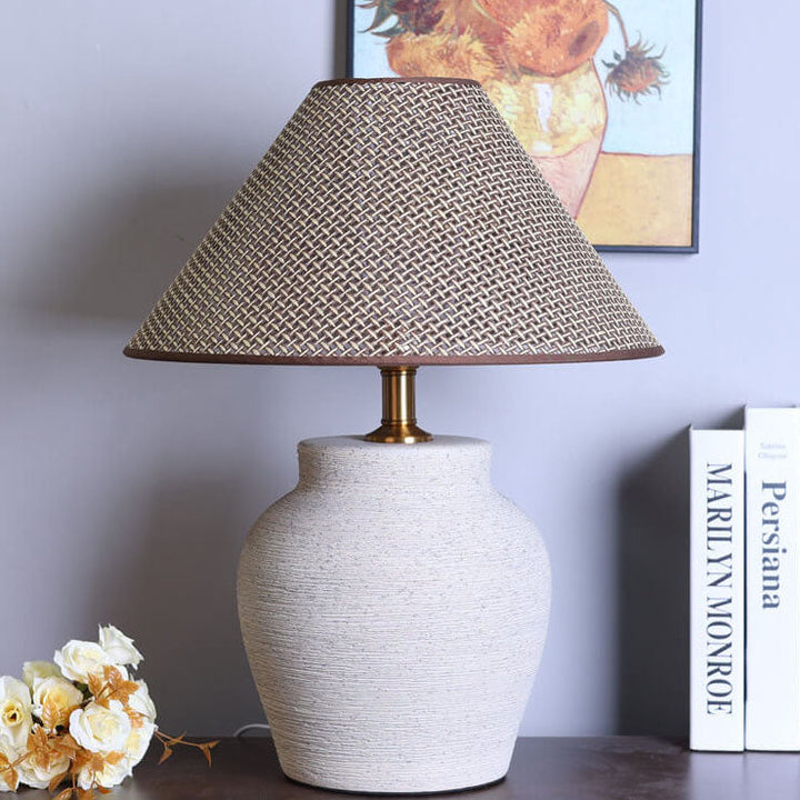 Chinesische Retro-Vase Basis Keramik Leinen 1-Licht Tischlampe 