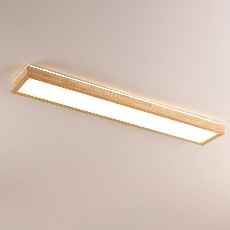 Japanese Minimalist Log Rectangular Walnut LED Flush Mount Ceiling Light