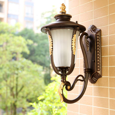 Outdoor Vintage Coffee Gilded Aluminum Glass 1-Light Waterproof Wall Sconce Lamp