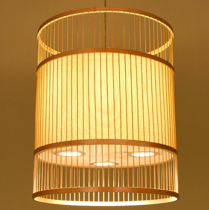 Modern Bamboo Weaving 3-Light Cylinder Chandelier