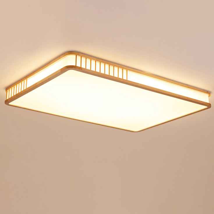 Modern Minimalist Solid Wood Acrylic Square LED Flush Mount Ceiling Light For Living Room