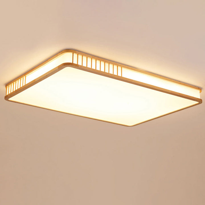 Modern Minimalist Solid Wood Acrylic Square LED Flush Mount Ceiling Light For Living Room