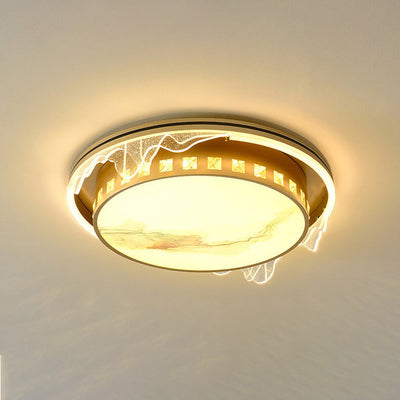Modern Luxury Golden Round Acrylic Zen LED Flush Mount Ceiling Light