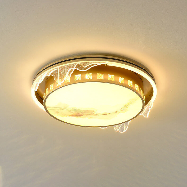 Modern Luxury Golden Round Acrylic Zen LED Flush Mount Ceiling Light