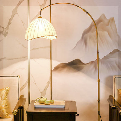 Vintage Fabric Marble Fishing Imitation Bamboo Rod 1-Light Standing Floor Lamp