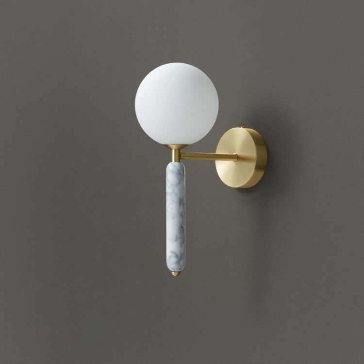 Nordic Ball Shade Marble Straight Arm 1-Light Wall Sconce Lamp