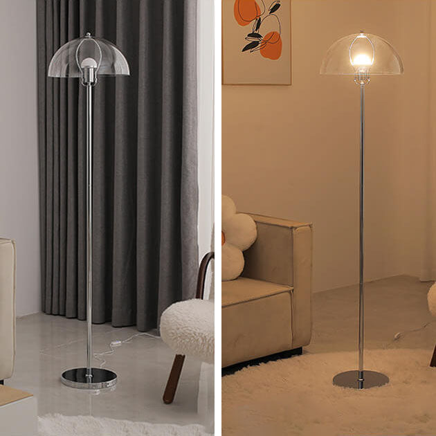 Lámpara de pie nórdica vintage de acrílico transparente con cúpula y 1 luz 