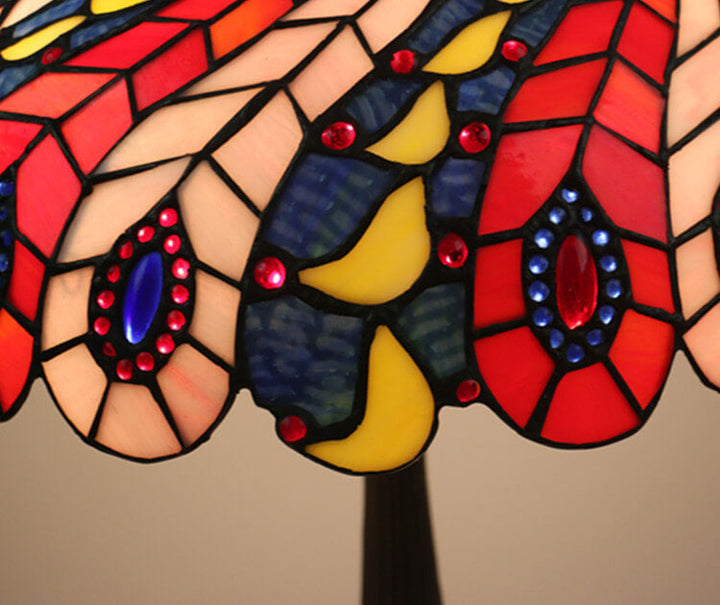 Lampe de table à 1 lumière avec motif créatif de plume de queue de paon Tiffany 