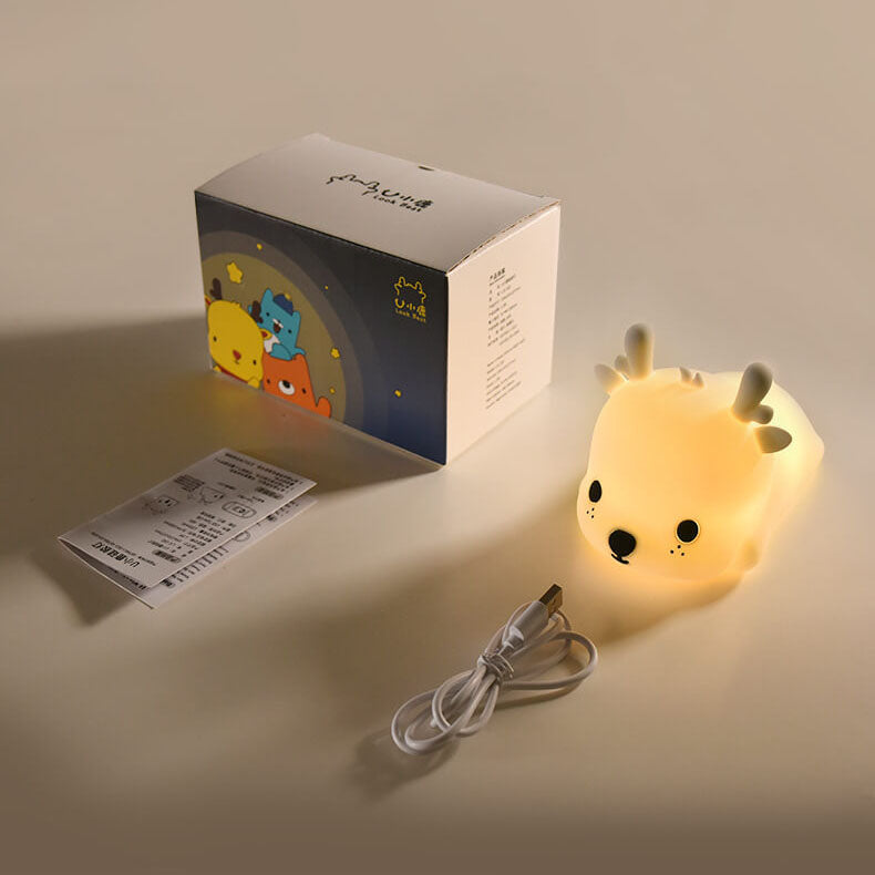 Lampe de table en forme de cerf créative en silicone LED avec chargement USB 