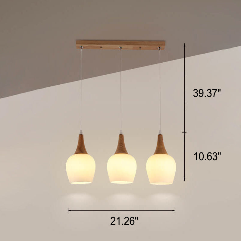 Nordic Solid Wood Glass White Bottle Island Light 1/3 Light Chandelier