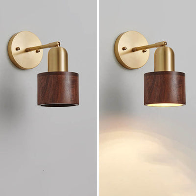 Nordic Light Luxury Retro Copper Walnut Round 1-Light Wall Sconce Lamp