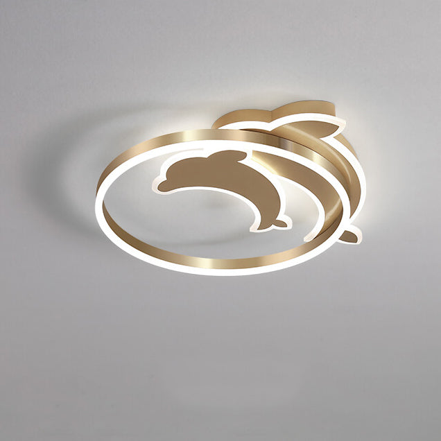 Moderne kreative goldene Delfin-Eisen-LED-Deckenleuchte 