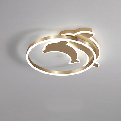 Modern Creative Golden Dolphin Iron LED Flush Mount Ceiling Light