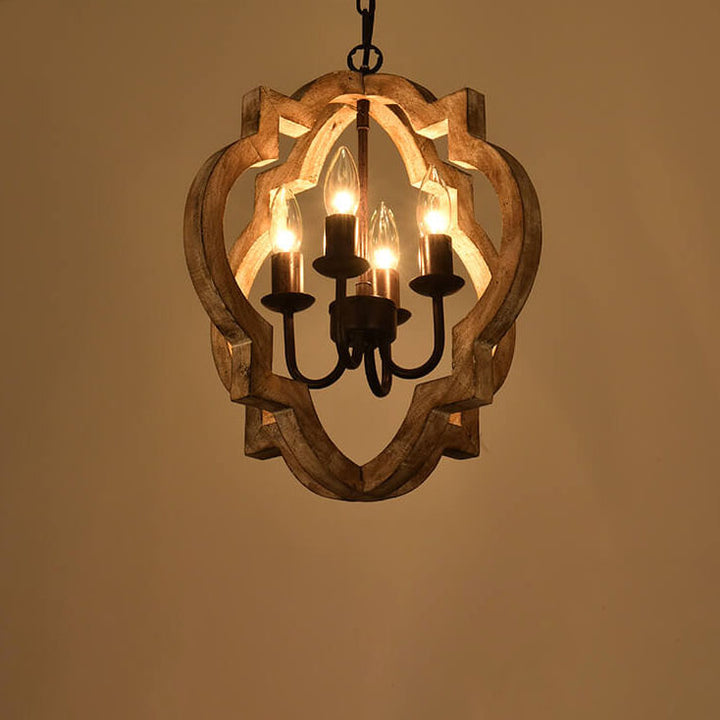 Vintage Industrial Wooden Iron 4-Light Island Light Chandelier