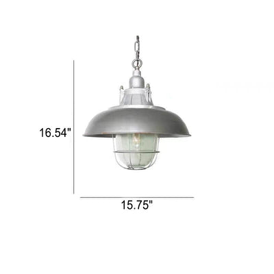 Vintage Industrial Aluminum Iron Glass Dome 1-Light Pendant Light