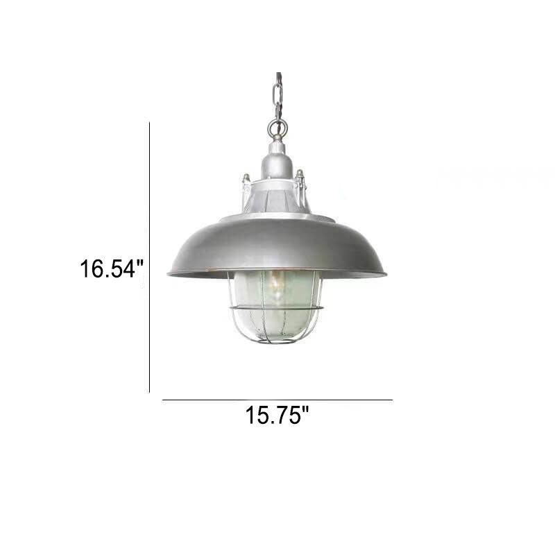 Vintage Industrial Aluminum Iron Glass Dome 1-Light Pendant Light