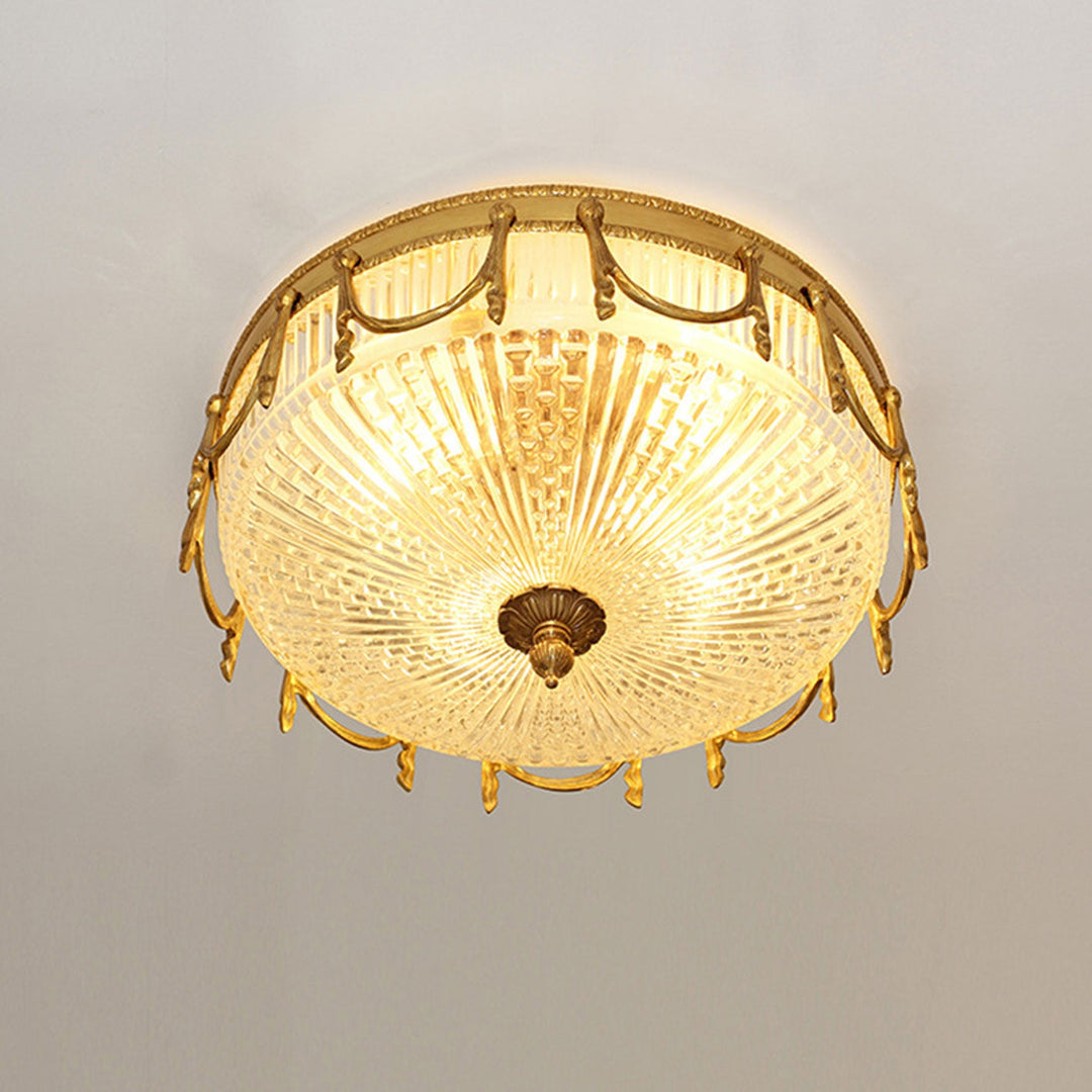 European Light Luxus Deckenleuchte aus Kupfer und Glas, rund, 4 Lichter 