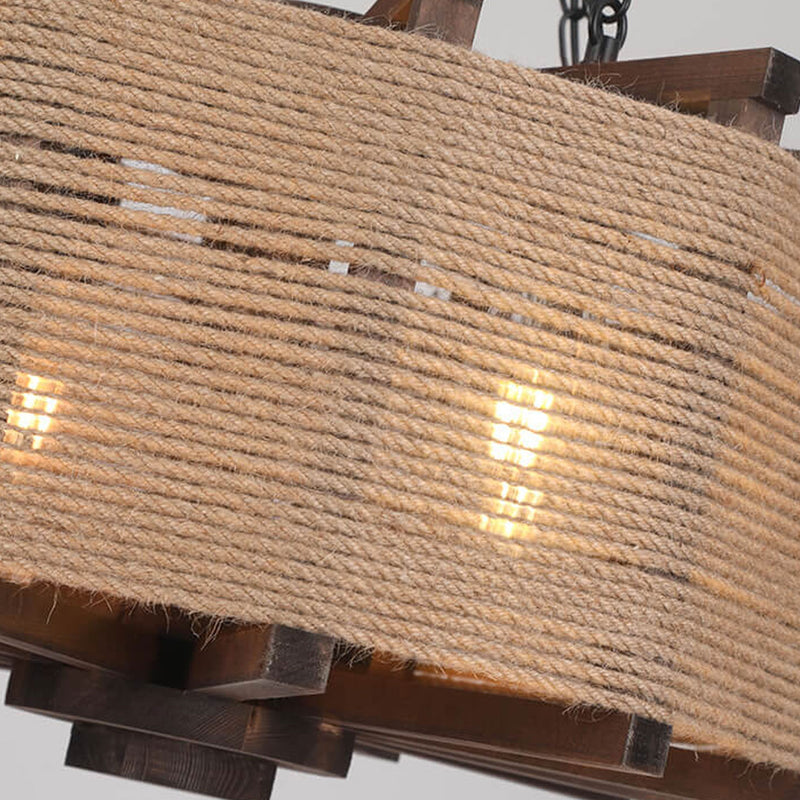 Northern Retro Industrieller Hanfseil-Kronleuchter aus Schmiedeeisen mit 4 Leuchten
