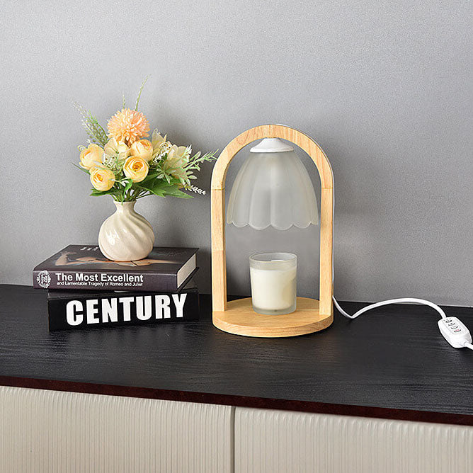 Lampe de Table à Cire Fondue avec Abat-jour en Verre et Anneau en Bois Moderne à Intensité Variable 1 Lumière 