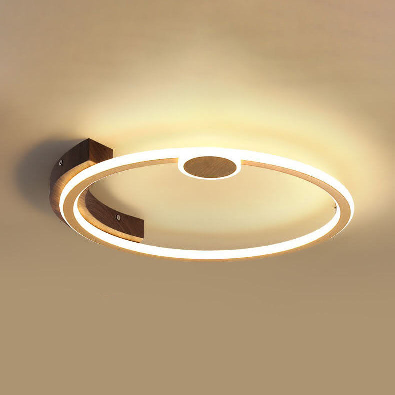 Modern Minimalistic Round Solid Color Wood Iron Acrylic LED Flush Mount Light
