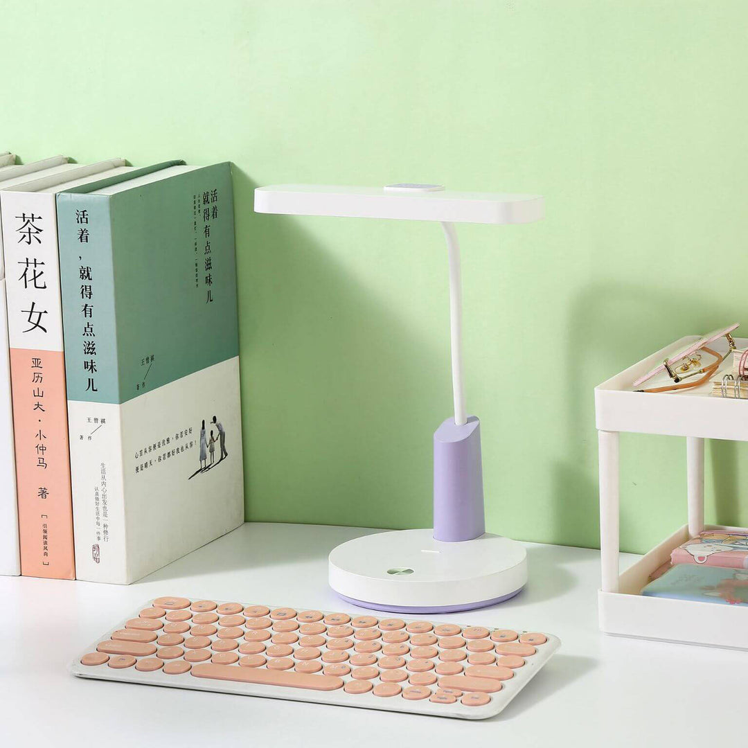 Modern Minimalist Plastic Long Shade Round Base Touch Charging LED Desk Lamp for Bedroom