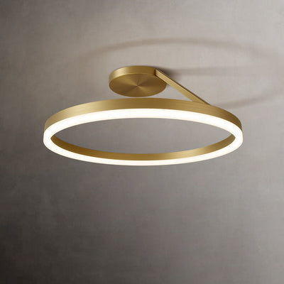 Luz de techo LED semiempotrada de círculo geométrico de cobre completo de simplicidad moderna para sala de estar 