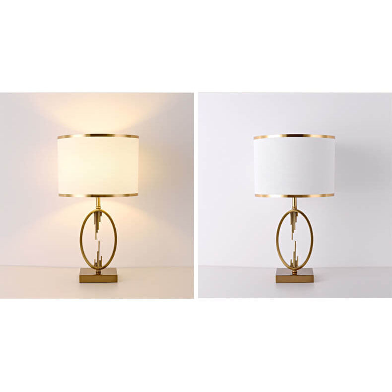 Lampe de table moderne minimaliste en tissu imitation cuivre à 1 lumière 