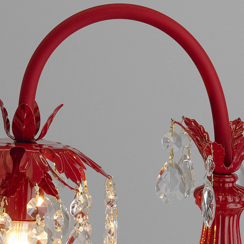 Lámpara de mesa de 1 luz con base tallada de hierro y cuentas de cristal chino tradicional para dormitorio 