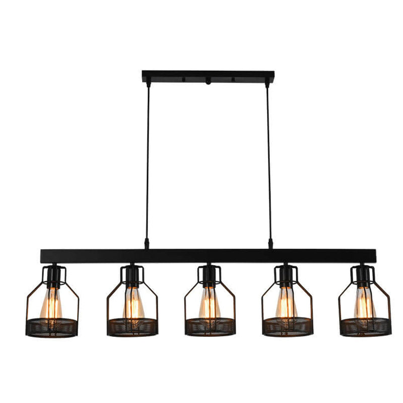 Industrial Vintage Long Bar Cage Island Light  6-Light Chandelier