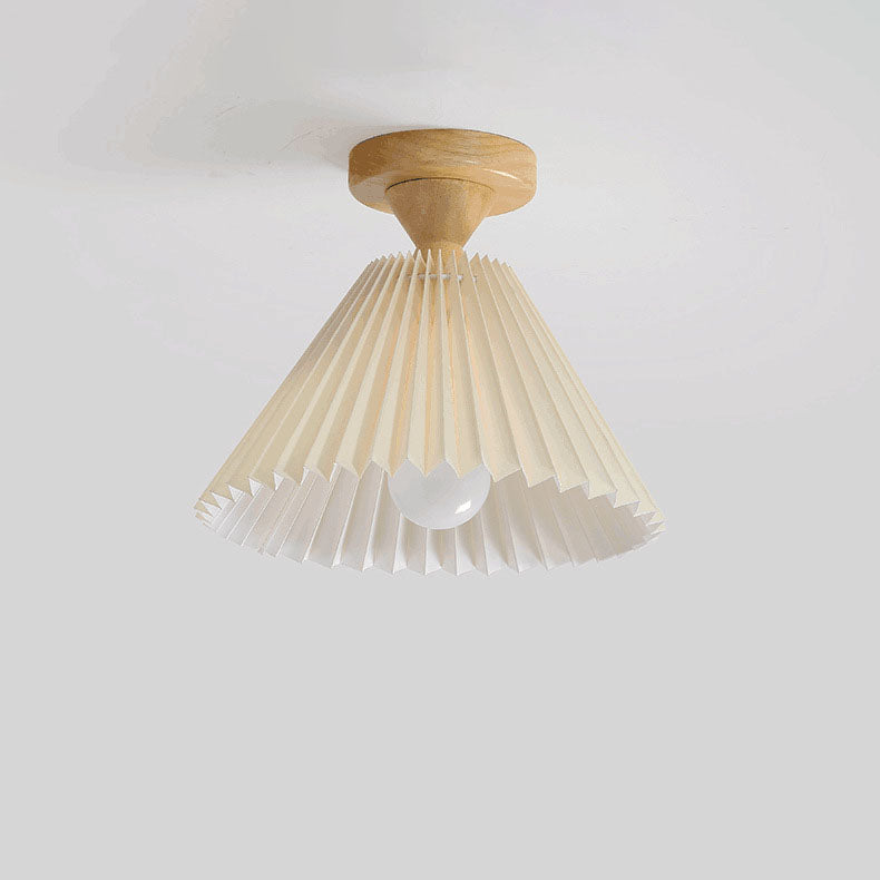 Japanese Simple Log Pleated Umbrella Cone 1-Light Semi-Flush Mount Ceiling Light