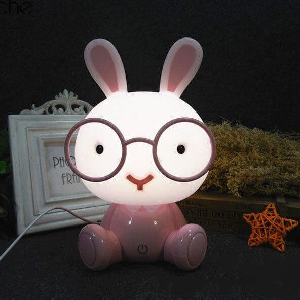 Lampe de table LED USB avec lumière de nuit, lapin créatif avec lunettes 