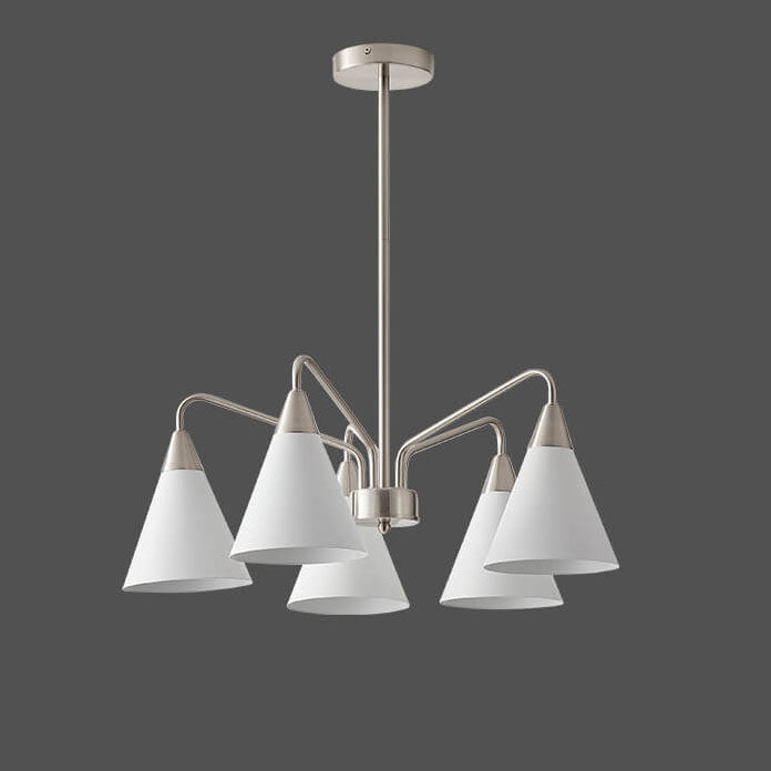 Modern Minimalist Cone Shade Sand Nickel Branch Iron 3/5 Light Chandelier for Living Room