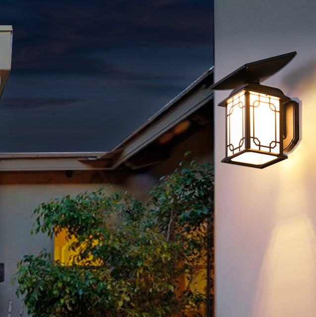 Solar Chinese Retro Window Grill Waterproof LED Outdoor Wall Sconce Lamp
