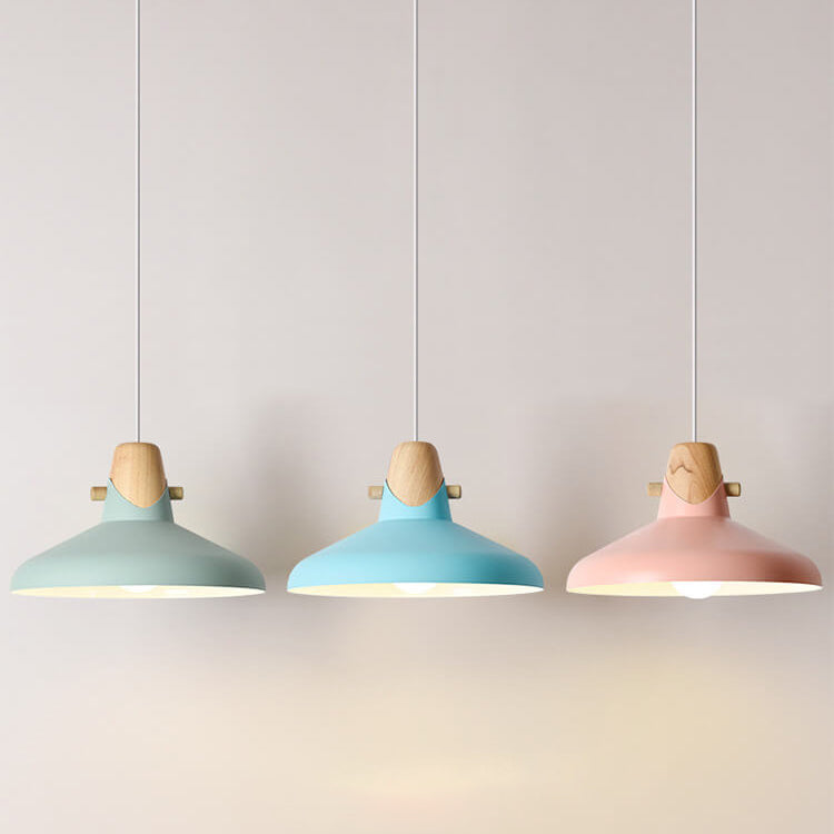 Nordische minimalistische Macaron einfarbige 1-flammige Pendelleuchte aus Eisenholz 